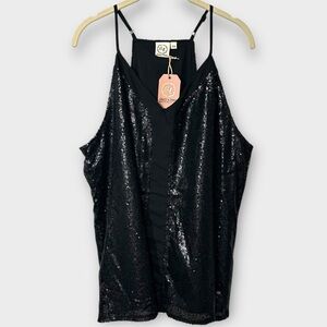 NEW Grace & Emma Sequin Cami Tank Top Women's 2XL Black Festival Concert Evening